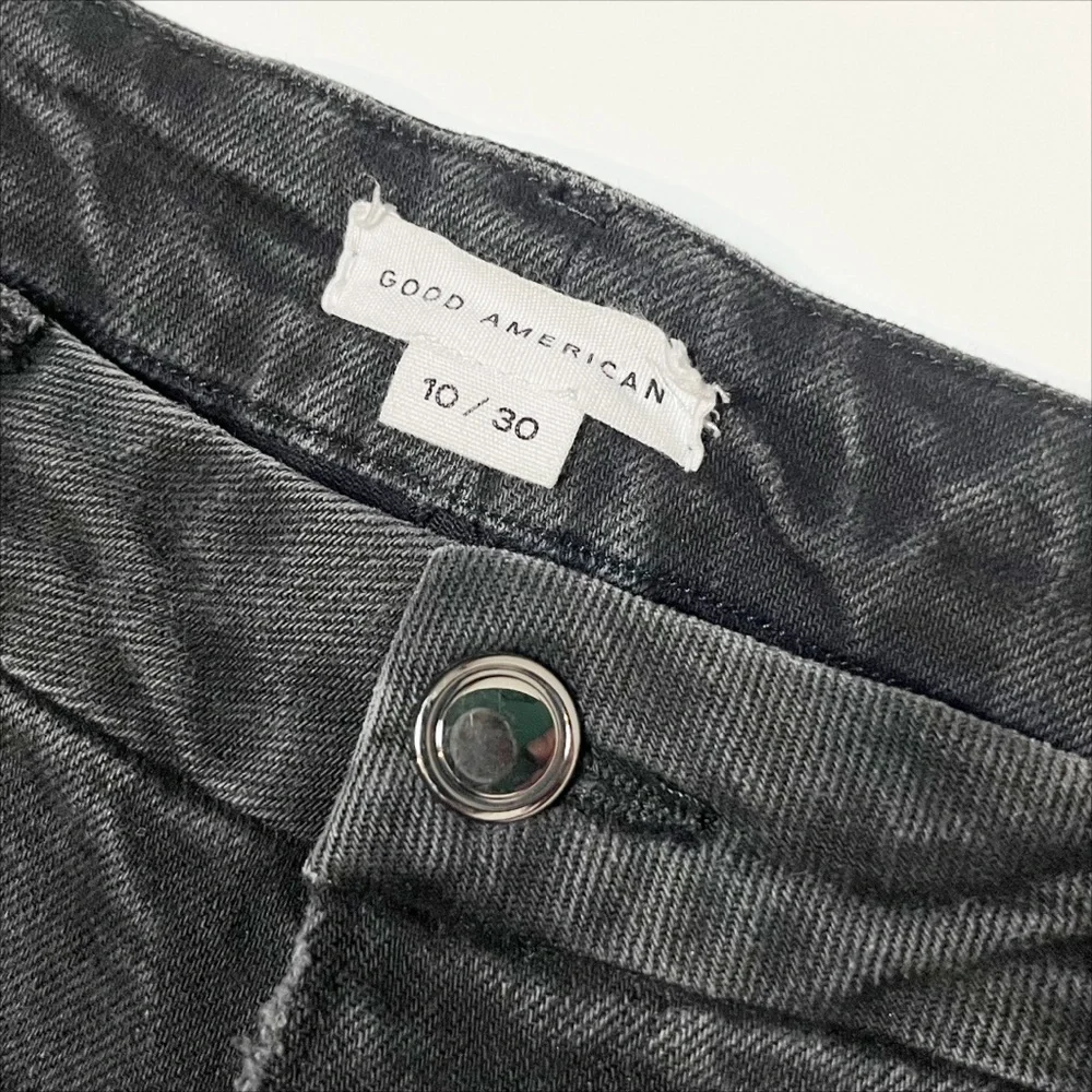 Good American Good Classic Jeans 10 30 black faded distressed high waist stretch